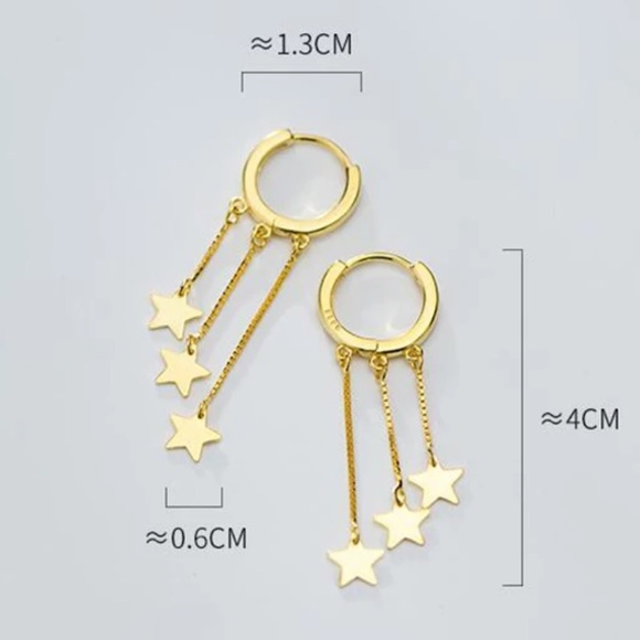 NEW 925 STERLING SILVER STAR TASSEL HOOP EARRINGS, NICE EARRINGS, CUTE EARRINGS - Picture 4 of 5